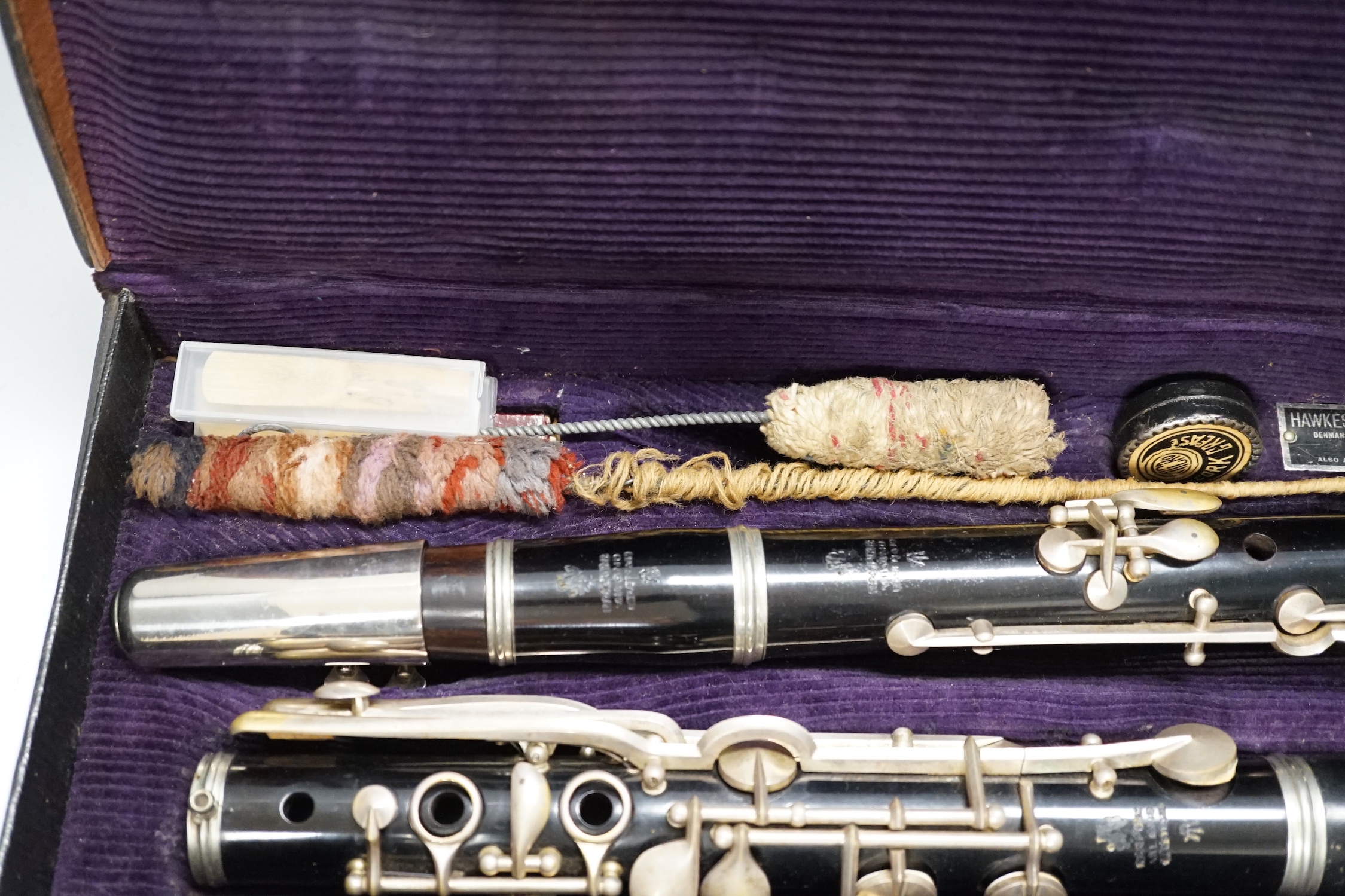 A cased Rampone clarinet, c.1850, stamped to all joints, in a good fitted leather case